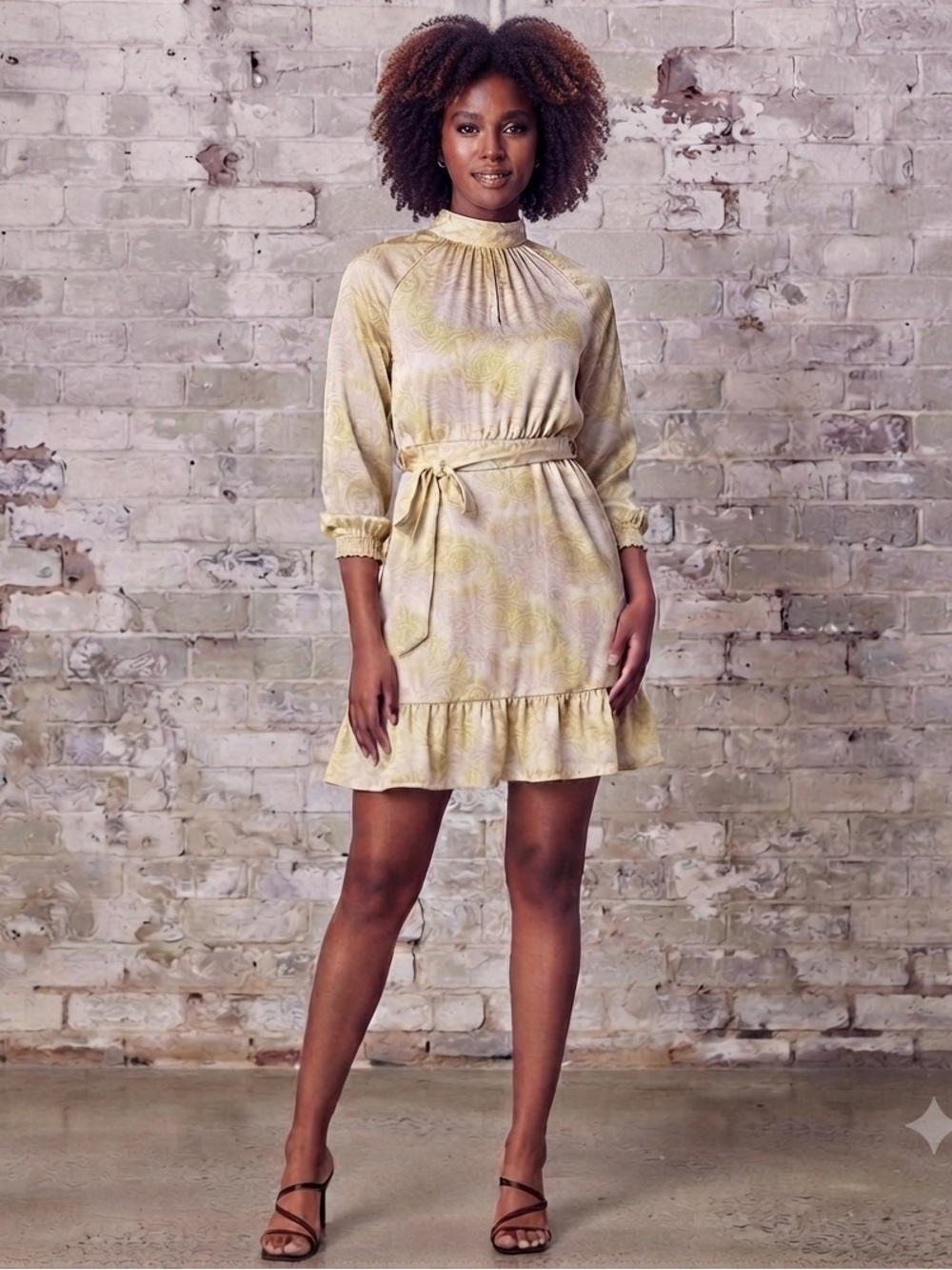 Odel Yellow Printed Tiered Shift Dress